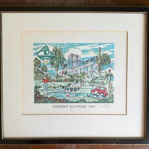 Framed Lithograph of Biltmore Hotel in Arizona 12" x 13"